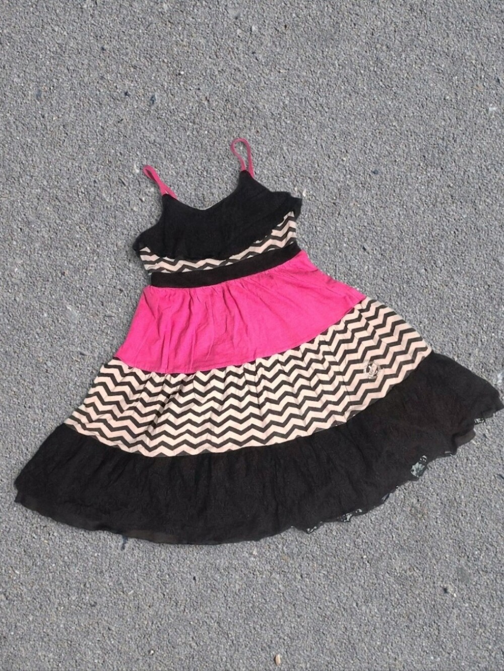 💥 Size 7/8 Girls Vtg Juicy Couture Pink & Black Tiered Ruffle Party Dress